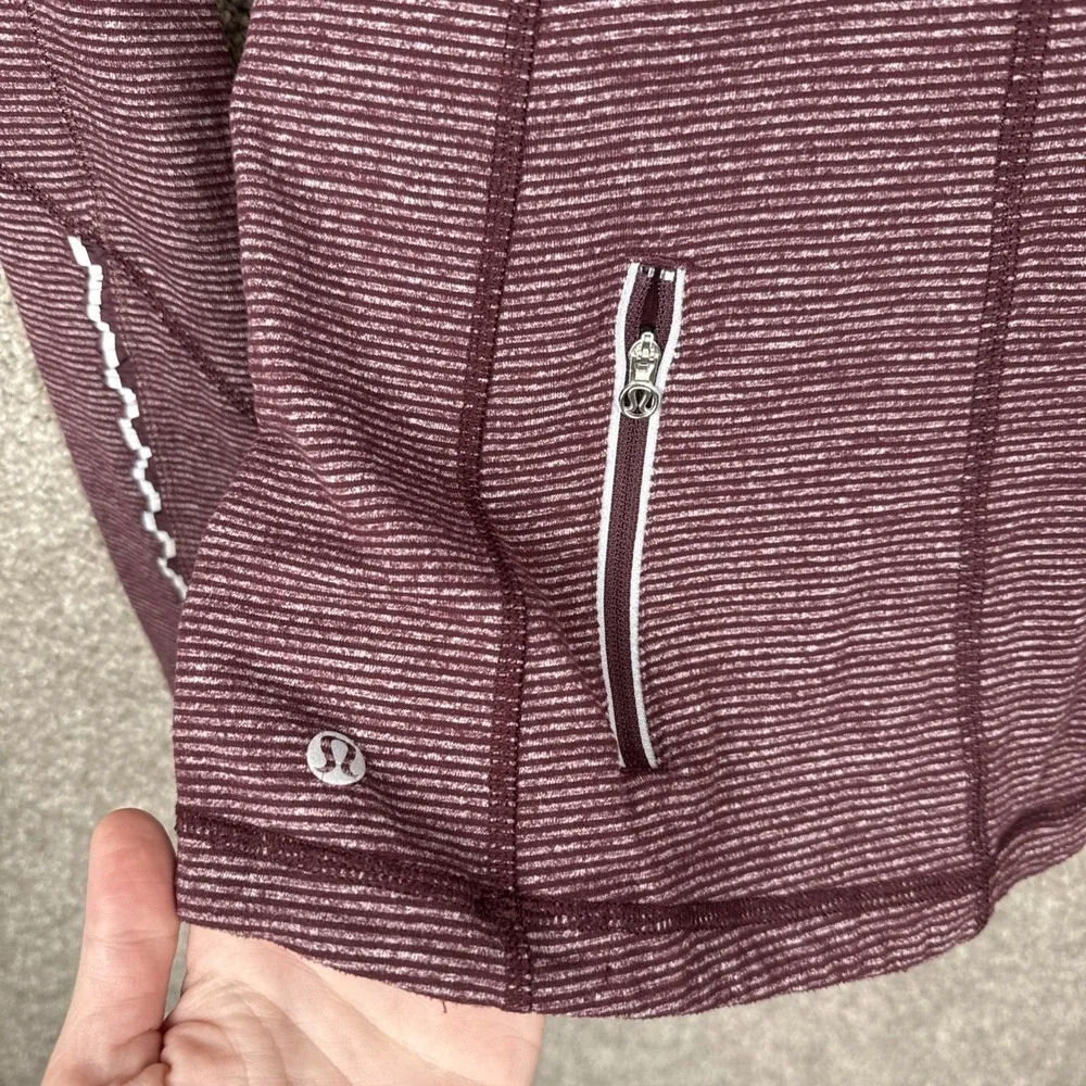 Lululemon Run Swiftly Tech Long Sleeve Maroon Stripe Running Top Womens Size 4